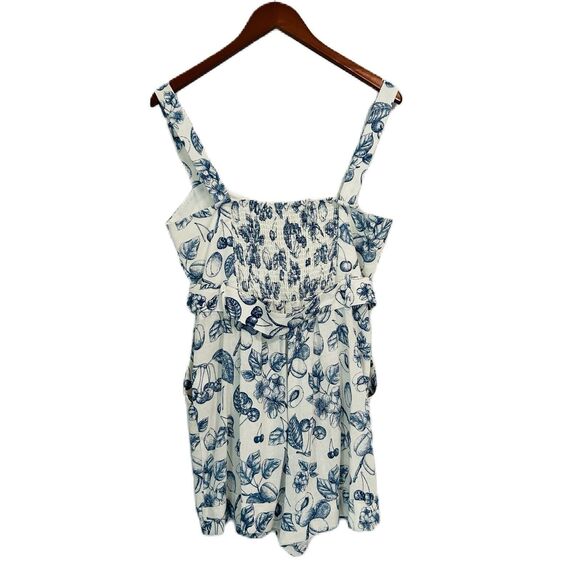 Christian Lacroix Romper Women M WhiteBlue Floral Fruit Linen Vacay Cruise Comfy - Picture 2 of 16